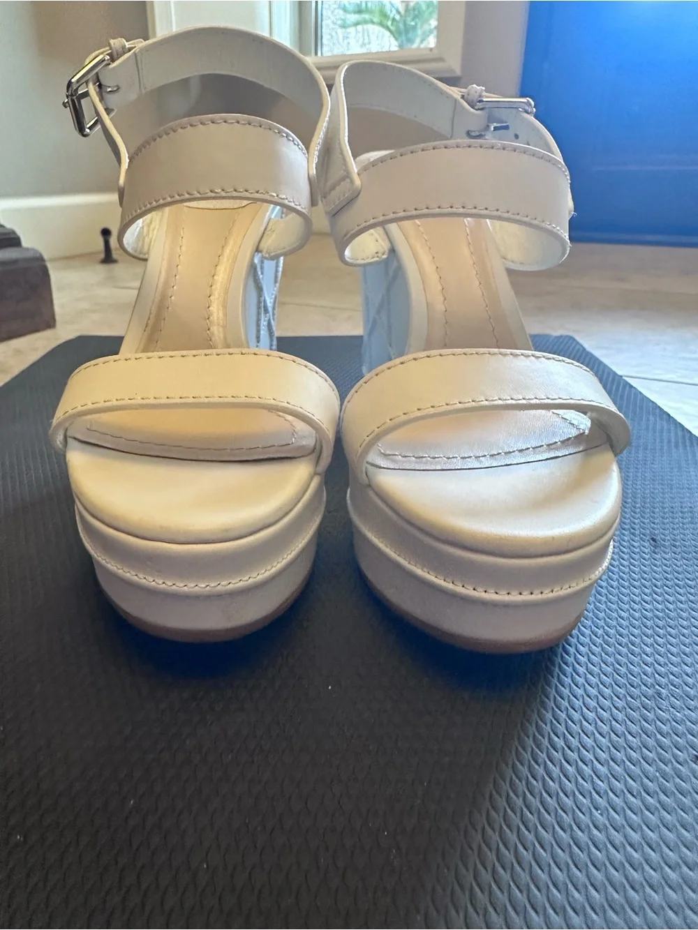 Dior White Leather Wedge Sandals with Ankle Strap Size 38.5